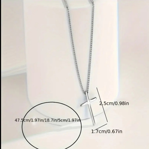 Silver Cross Pendant Necklace - Picture 2 of 3